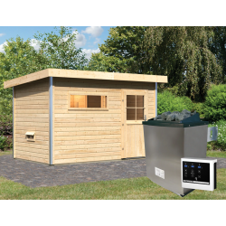 Sauna exterior de madera maciza SKROLLAN 1 para 4-6 personas - puerta clásica - estufa con control externo 9000W - KARIBU