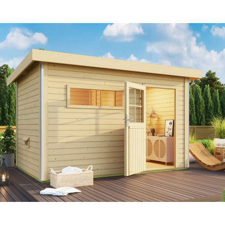 Sauna exterior Skrollan 3 para 6-8 personas - puerta clásica y vestíbulo - estufa con control externo 9000W - Karibu