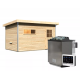 Sauna exterior Skrollan 3 para 6-8 personas - puerta clásica y vestíbulo - estufa Easy Bio 9000W - Karibu