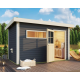 Sauna exterior antracita Skrollan 3 para 6-8 personas - puerta clásica y vestíbulo - Karibu