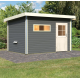 Sauna exterior antracita Skrollan 3 para 6-8 personas - puerta clásica y vestíbulo - Karibu