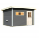 Sauna exterior antracita Skrollan 3 para 6-8 personas - puerta clásica y vestíbulo - Karibu