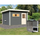 Sauna exterior antracita Skrollan 3 para 6-8 personas - puerta clásica y vestíbulo - estufa Easy Bio 9000W - Karibu