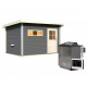 Sauna exterior antracita Skrollan 3 para 6-8 personas - puerta clásica y vestíbulo - estufa Easy Bio 9000W - Karibu