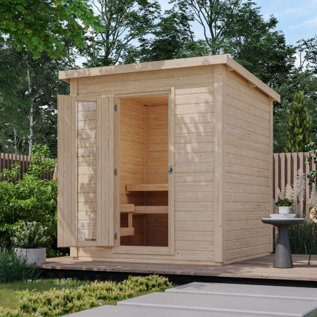 Sauna exterior de madera sin tratar Hytti para 2-4 personas - Karibu