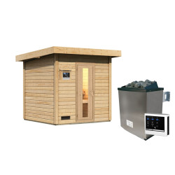 Sauna exterior de madera sin tratar Hytti para 2-4 personas - estufa de control externo 9000W - Karibu