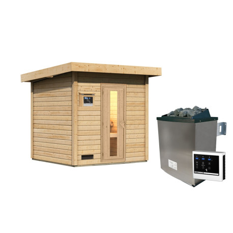 Sauna exterior de madera sin tratar Hytti para 2-4 personas - estufa de control externo 9000W - Karibu