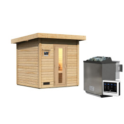 Sauna exterior de madera sin tratar Hytti para 2-4 personas - estufa Easy Bio de 9000W - Karibu