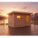 Sauna de exterior SKROLLAN 1 de madera maciza de 38 mm, con capacidad para 4 a 6 personas y puerta moderna KARIBU