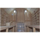 Sauna de exterior de madera en forma de barril, 2-4 plazas, con frente acristalado, estufa de 6 kW y tejas asfálticas – SNÖ