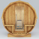 Sauna de exterior de madera en forma de barril, 2-4 plazas, con frente acristalado, estufa de 6 kW y tejas asfálticas – SNÖ