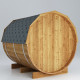 Sauna de exterior de madera en forma de barril, 2-4 plazas, con frente acristalado, estufa de 6 kW y tejas asfálticas – SNÖ