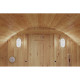 Sauna de exterior de madera en forma de barril, 2-4 plazas, con frente acristalado, estufa de 6 kW y tejas asfálticas – SNÖ