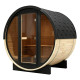 Sauna de exterior de madera en forma de barril, 2-4 plazas, con frente acristalado, estufa de 6 kW y tejas asfálticas – SNÖ