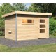 Sauna de exterior SKROLLAN 1 de madera maciza de 38 mm, con capacidad para 4 a 6 personas y puerta moderna KARIBU