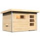 Sauna de exterior SKROLLAN 1 de madera maciza de 38 mm, con capacidad para 4 a 6 personas y puerta moderna KARIBU